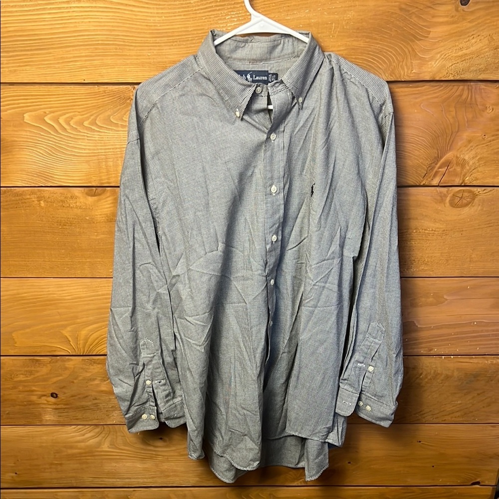 Ralph Lauren Mens Gray checkered Long Sleeve Button Up Shirt 16 1/2 32/33 Cotton
